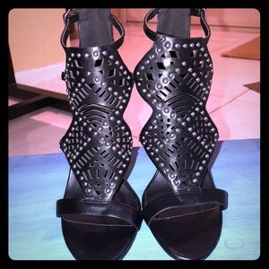 Black leather studded heels